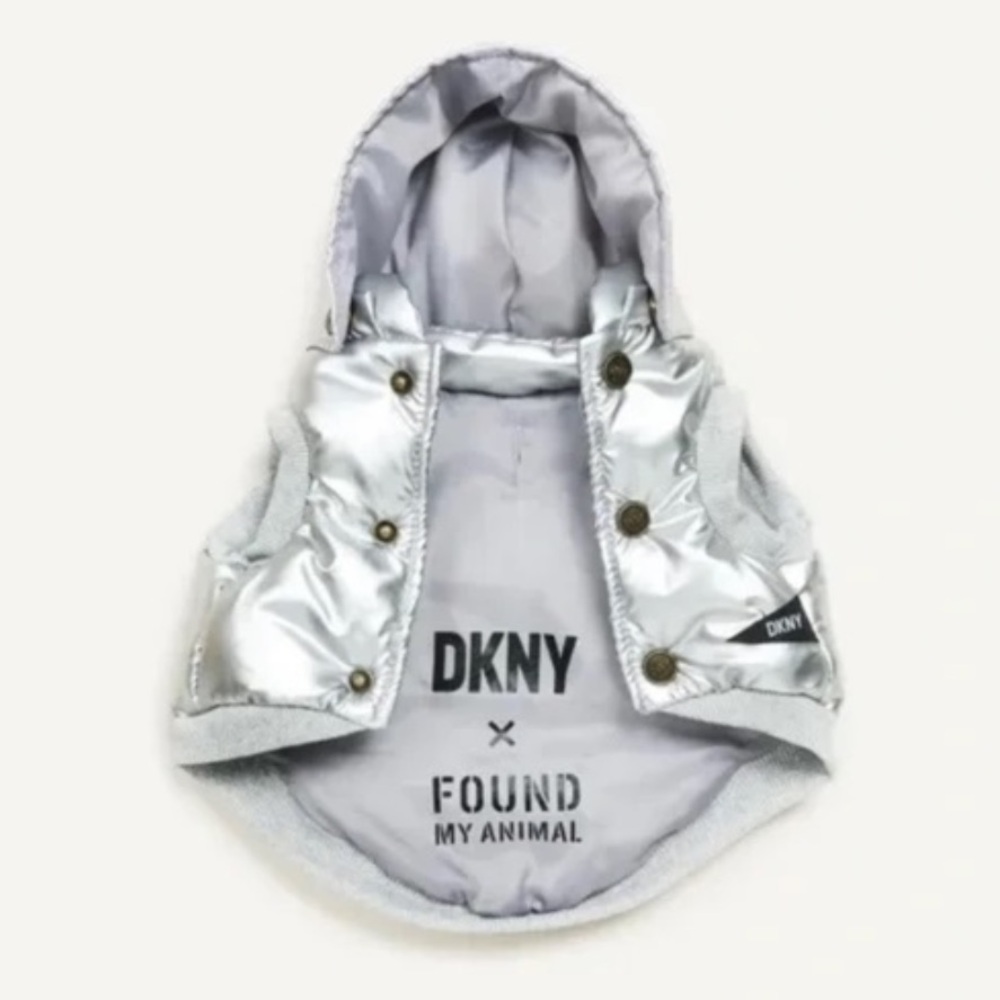 DKNY Metallic Silver Luxury Dog Puffer Jacket/Coat NWOT - Picture 3 of 6
